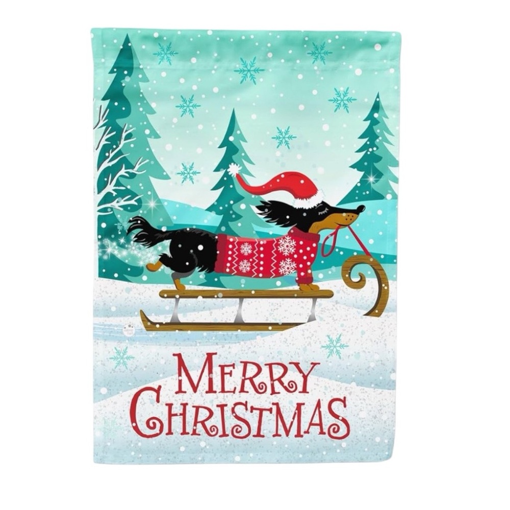 Merry Christmas Dachshund Garden Flag Doxie Dog Lover Gift Christmas Yard Decor